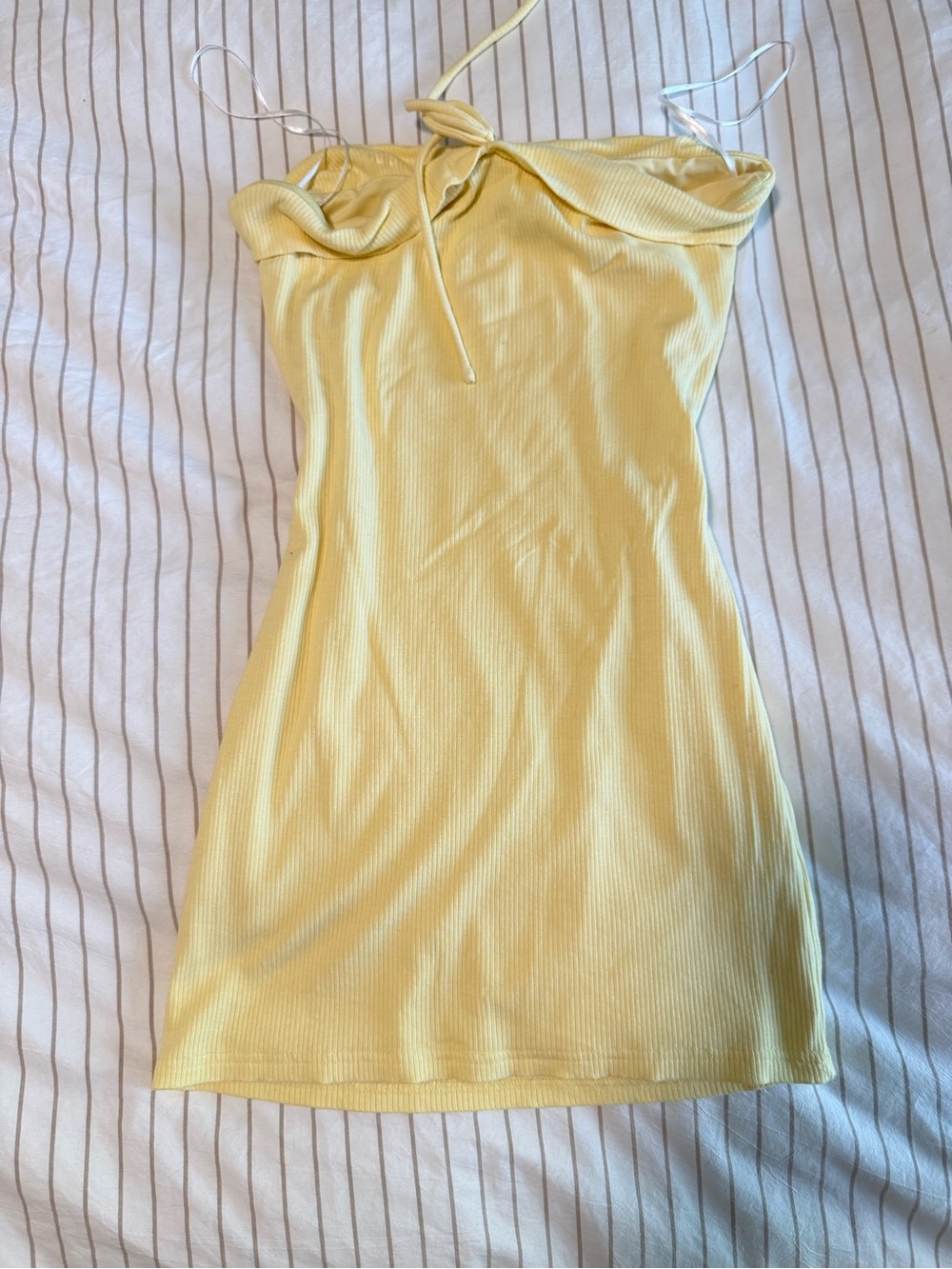 Yellow ribbed strapless Dress